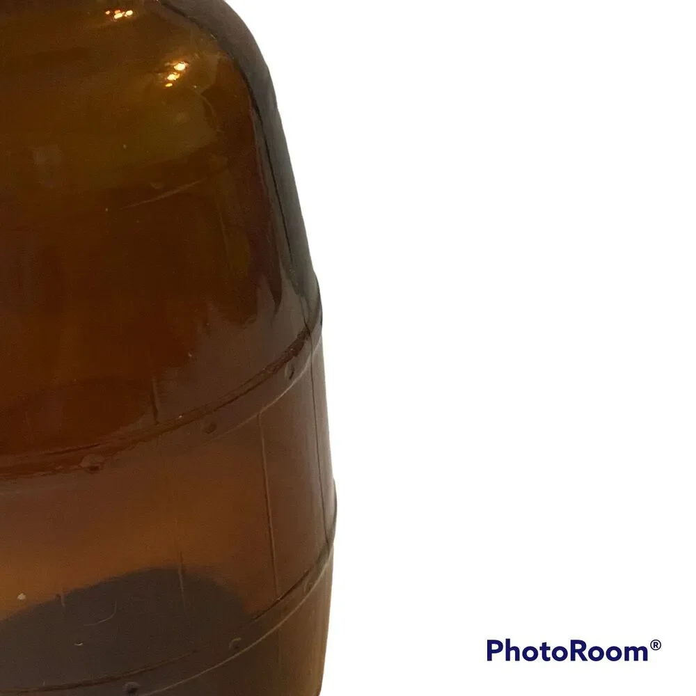 Amber Glass Bottle 1970s 4 inch Crock Barware Mancave Home Office Desk Shelf